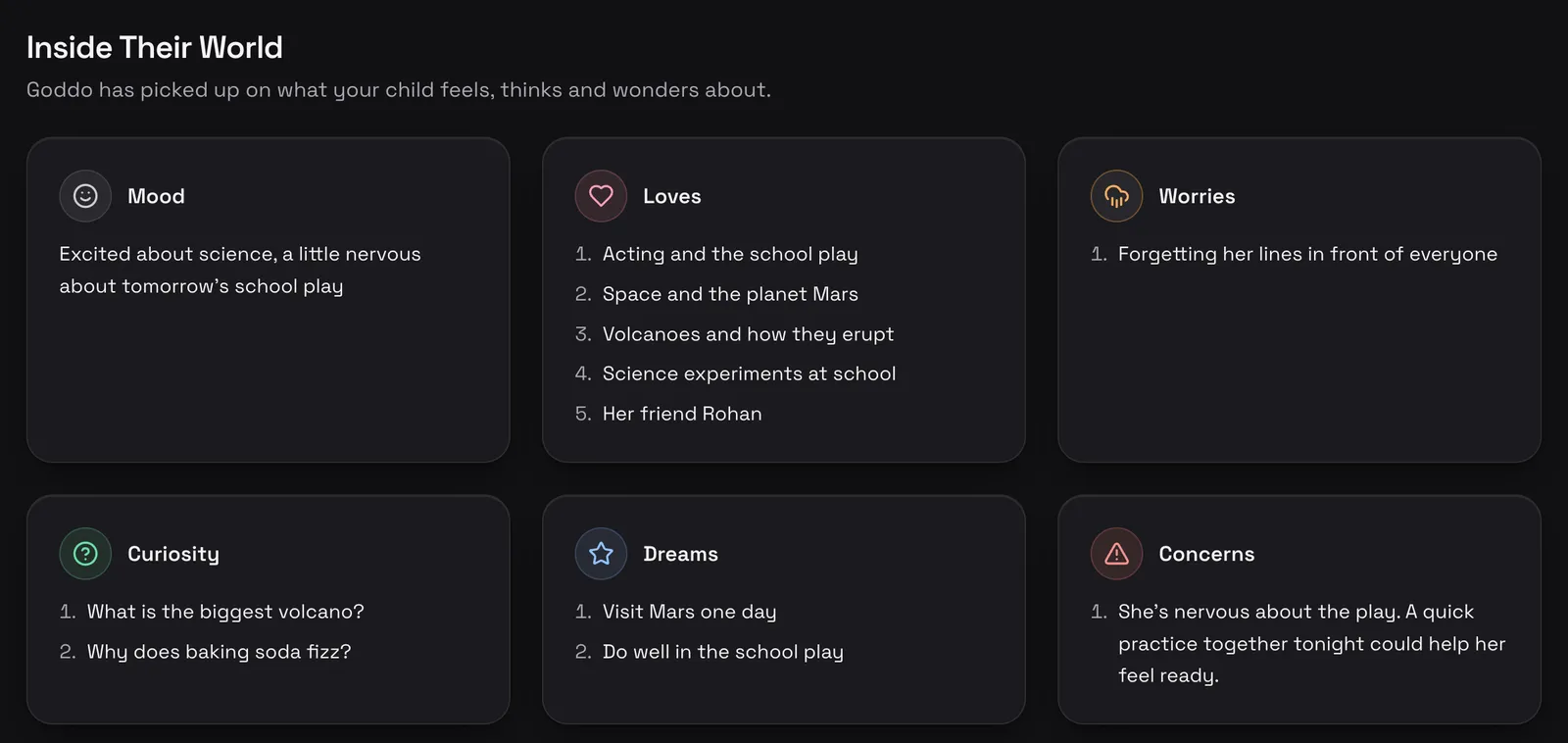 insights: mood, loves, worries, curiosity, dreams and concerns